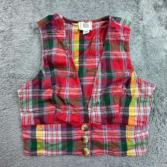 BDG Tops - BDG Urban Outfitters Womens M Plaid Sleeveless Button Up Vest Top Thin Cotton
